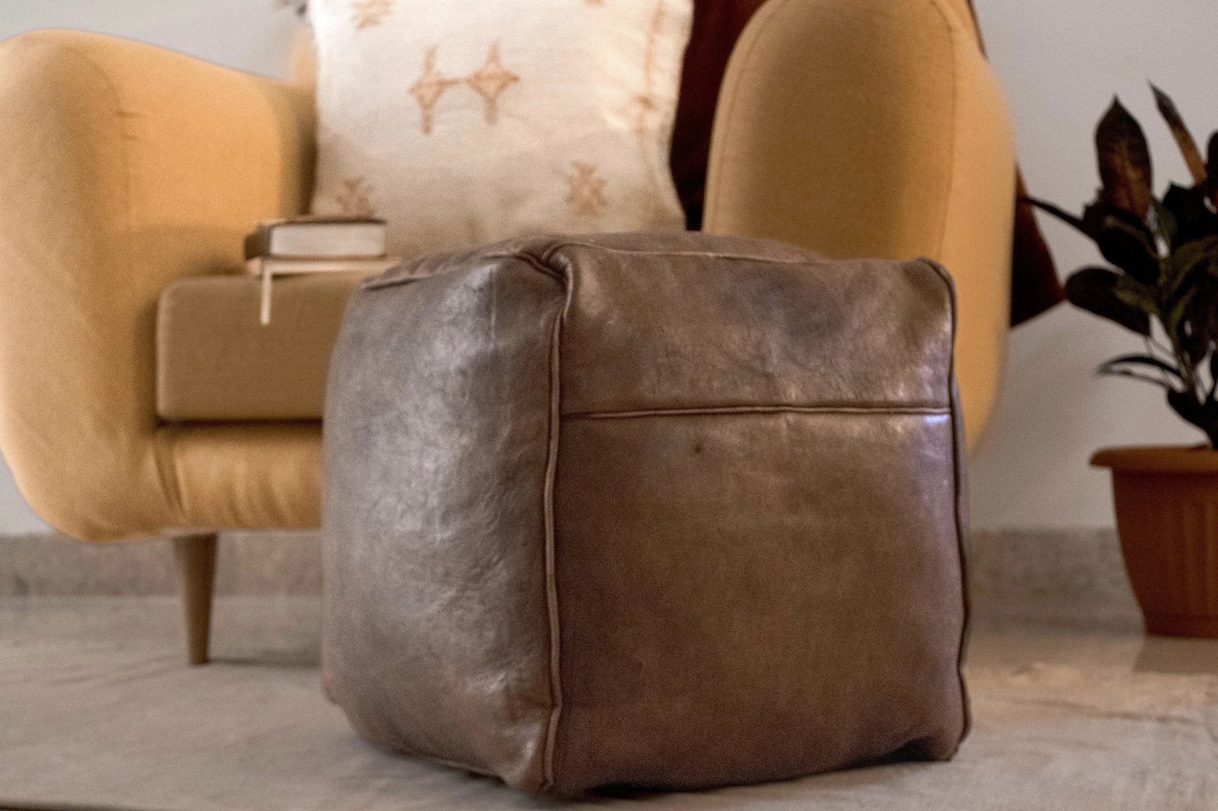 Square Leather Poufs