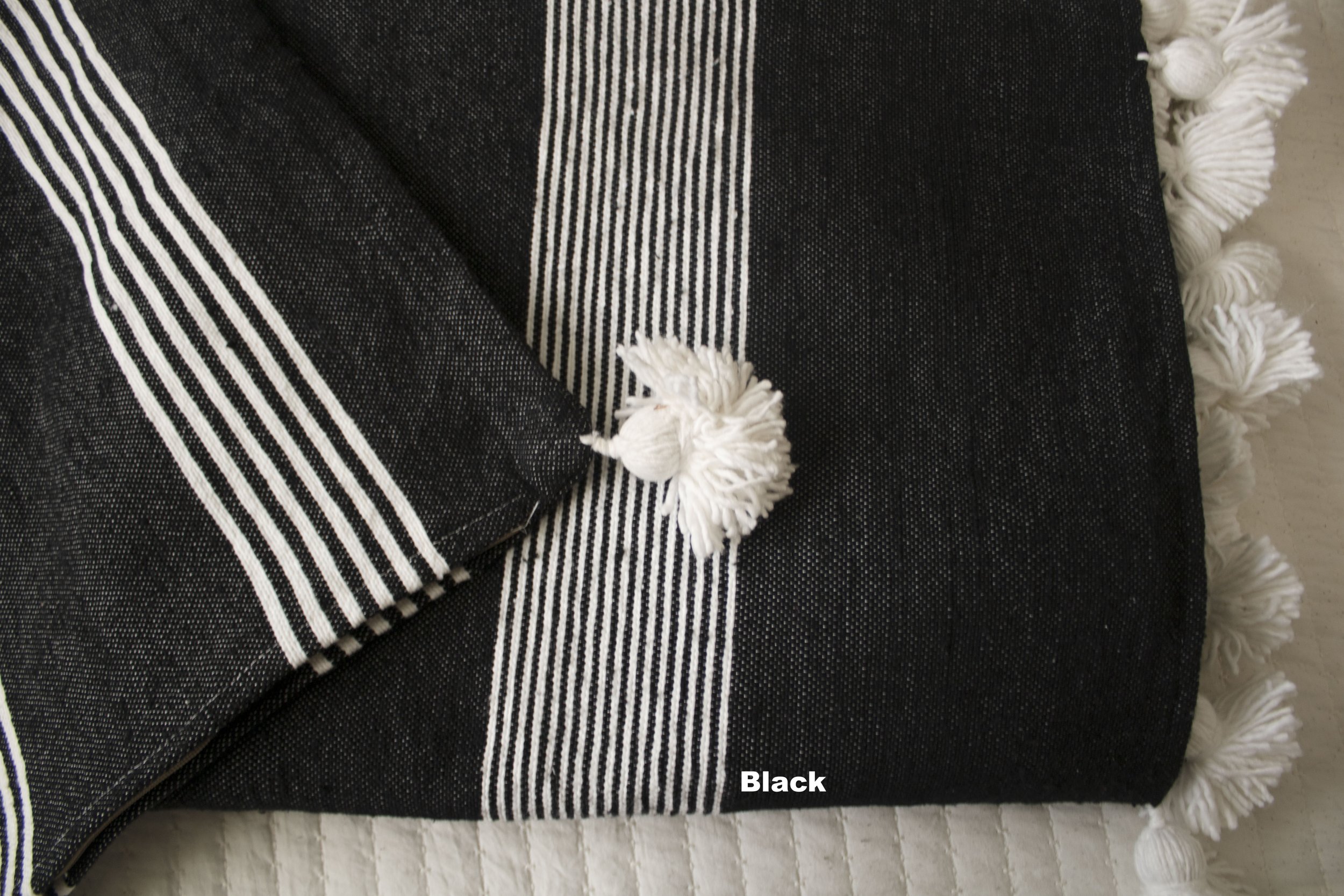Moroccan.Wool.Blanket.Handmade.Striped.PomPom.Black.JPG