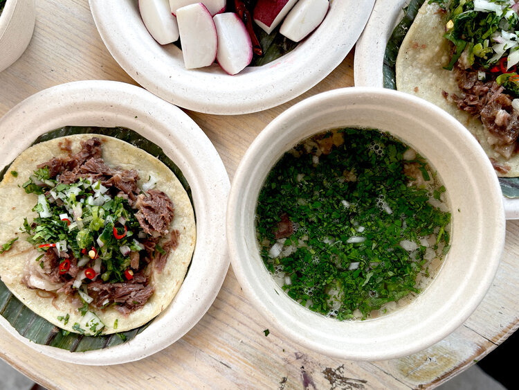 The last item on the menu was the Taco de Nilaga which consists of bone marrow with beef tongue and cheeks and a side of bone marrow consommé. The taco is to be dunked in the Consommé a la Birria style which is the newest taco fad to hit NYC.