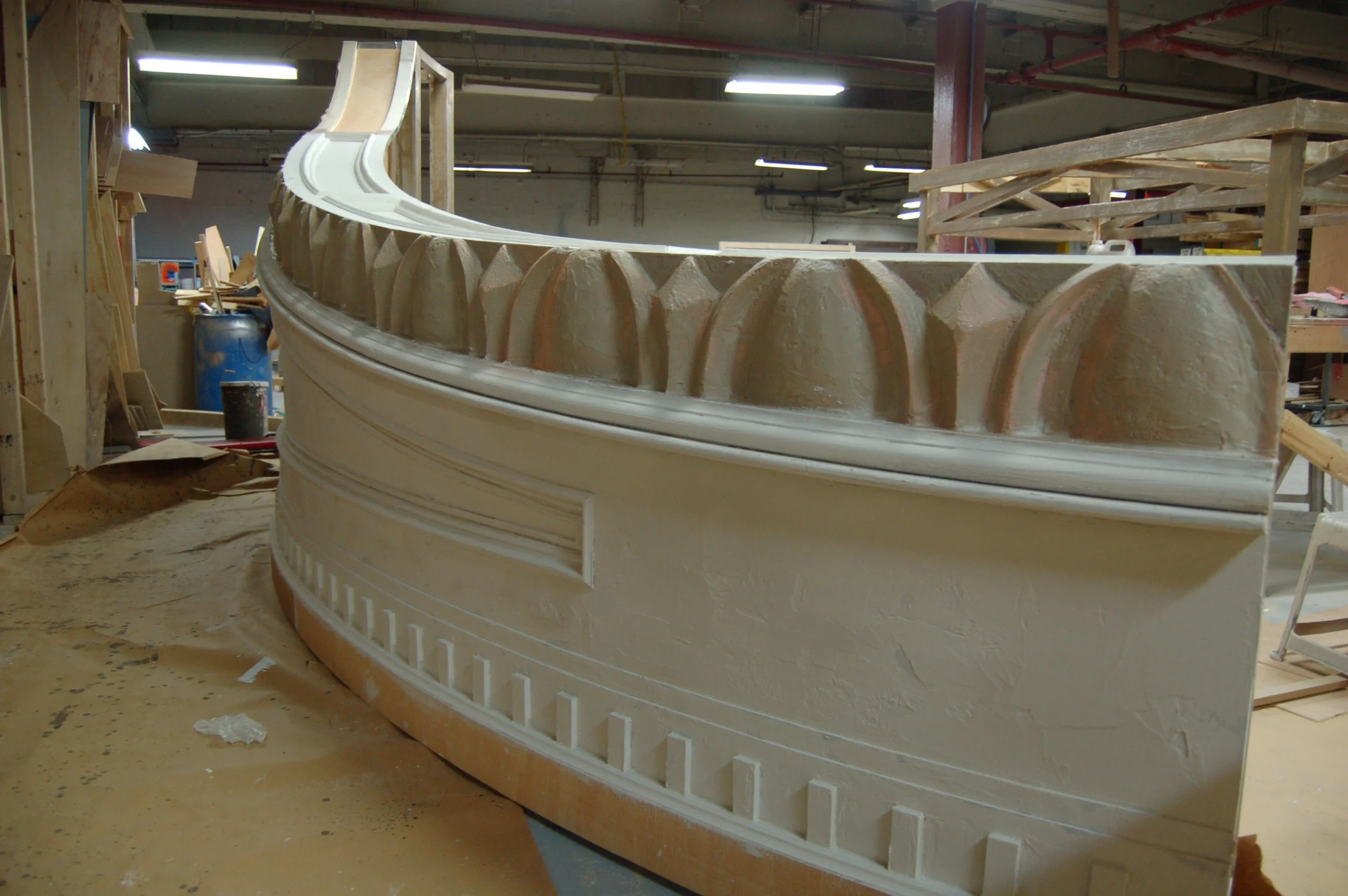 False Proscenium - Super 88 covers foam egg & dart  Ragtime  - Drury Lane Oak Brook (2010) Carpenter & Welder, Crosstown Scenic