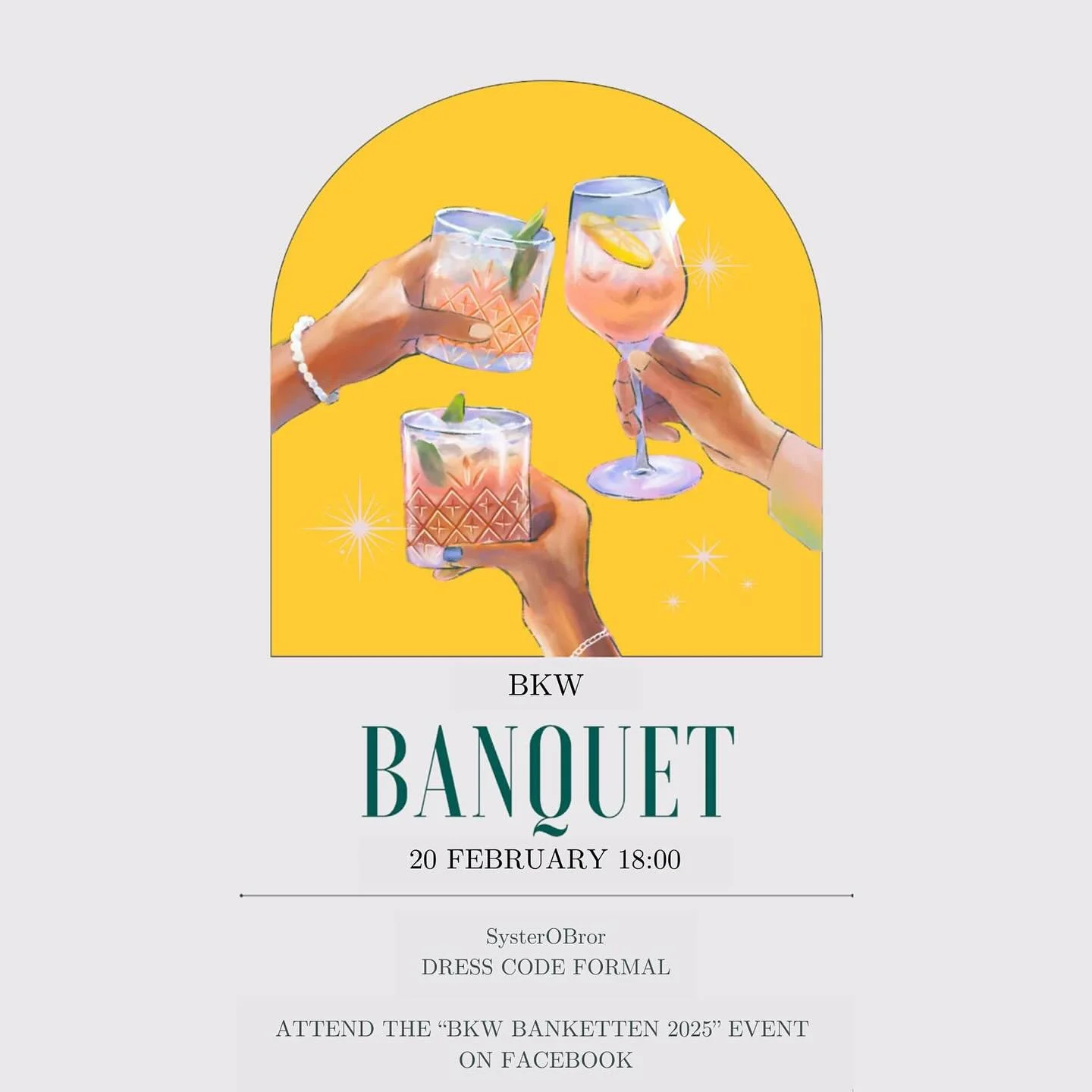 ⚠️ Begr&auml;nsat antal biljetter, f&ouml;rs&auml;ljning st&auml;nger m&aring;ndag 10/2

🥂 Vad?
BKW-banketten! Det &auml;r en finsittning p&aring; kv&auml;llen efter BKW-m&auml;ssan som studenter, alumner och f&ouml;retagsrepresentanter &auml;r bjud