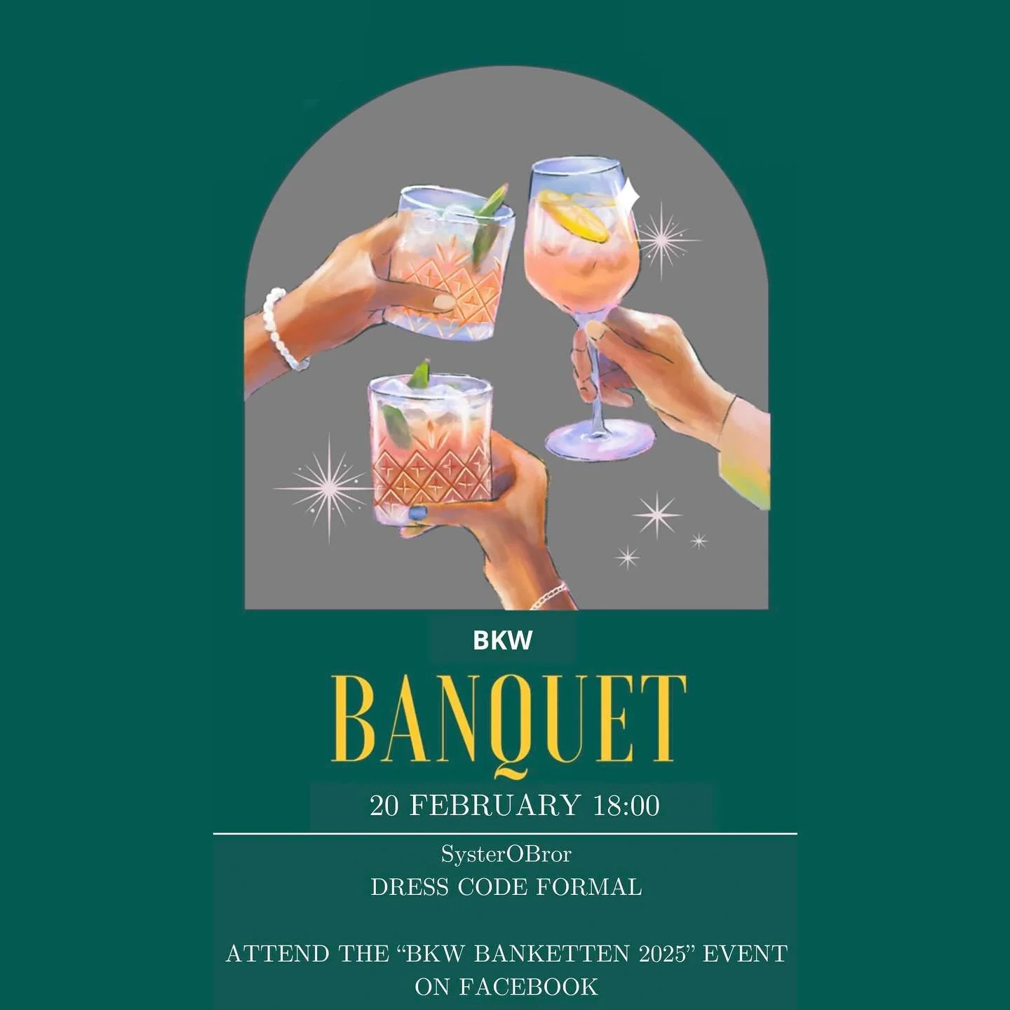 ⚠️ Begr&auml;nsat antal biljetter, f&ouml;rs&auml;ljning st&auml;nger m&aring;ndag 10/2

🥂 Vad?
BKW-banketten! Det &auml;r en finsittning p&aring; kv&auml;llen efter BKW-m&auml;ssan som studenter, alumner och f&ouml;retagsrepresentanter &auml;r bjud