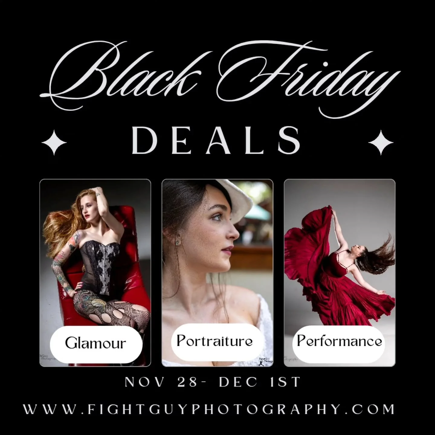 Soooooon! Starting tomorrow morning til 11:59pm Monday, we are offering special deals and discounts on our photo sessions and prints! Visit our website to sign up for an email drop, or check back here for details! 
Portraits, cosplay, glamour, headsh