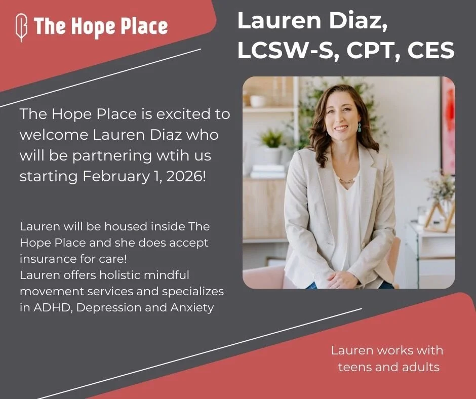 We are excited to partner with Lauren Diaz, LCSW-S, who will be housed out of The Hope Place starting February 1, 2026. 

To learn more about Lauren or schedule with her, go to https://www.hopeplacetx.com/lauren-diaz-lcsw-s?utm_source=fb_page&amp;utm
