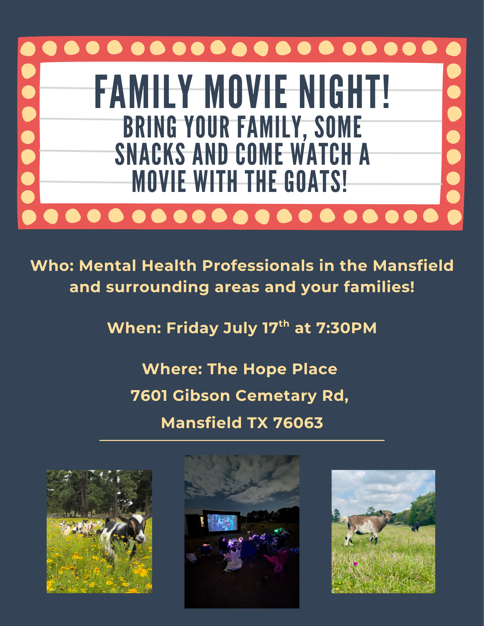 Mental Health Professionals Family Movie Night With The Hope Place Goats!