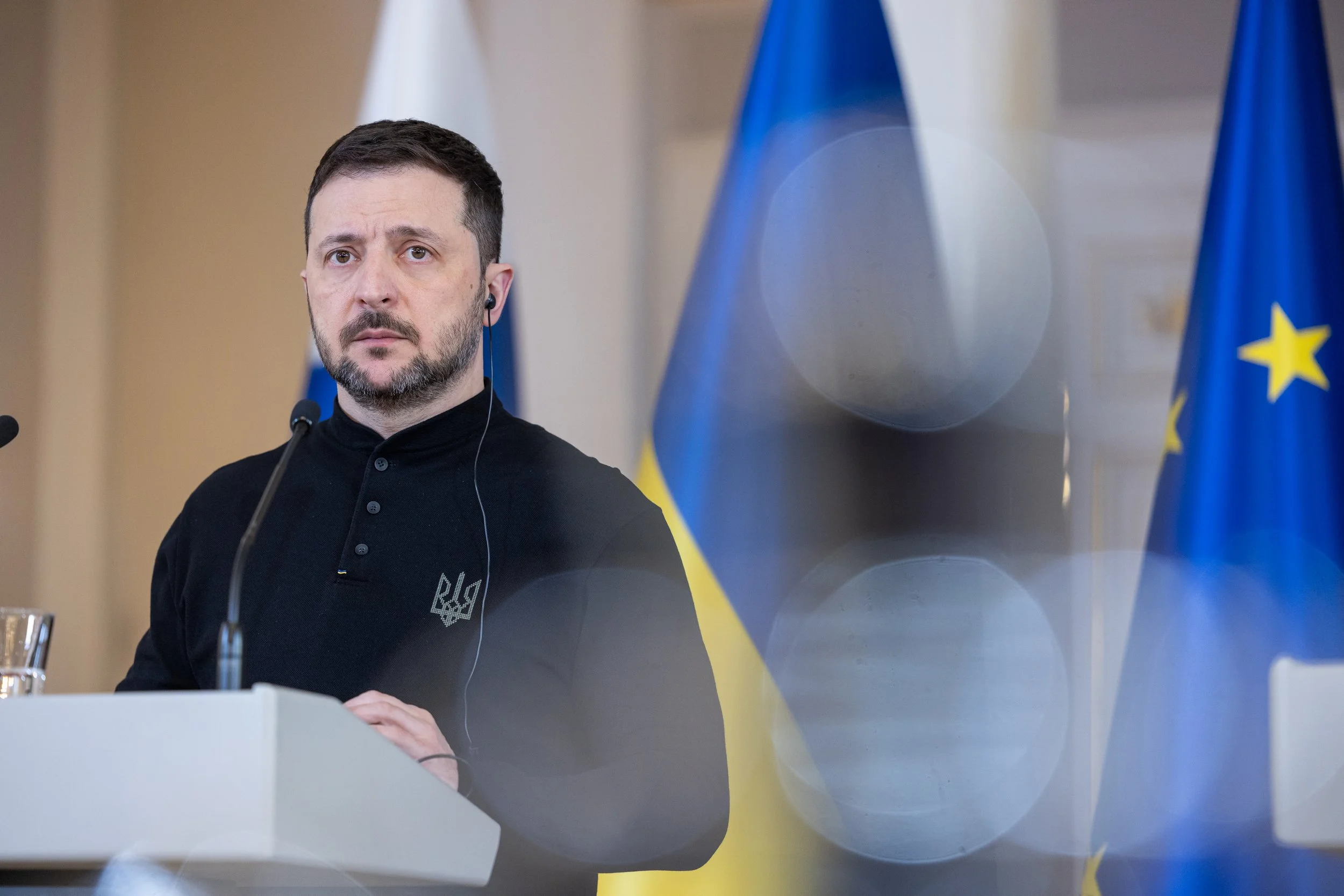 President of Ukraine, Volodymyr Zelenskyi, during a press conference in the Presidental Palace of Finland, 19.3.2025.

Picture was published in Helsingin Sanomat.