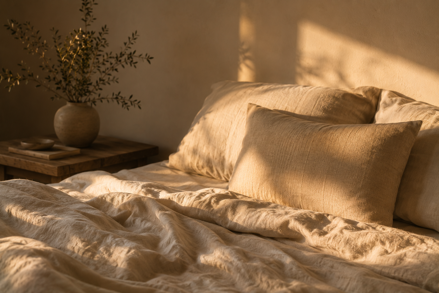 Linen sheets in low evening light