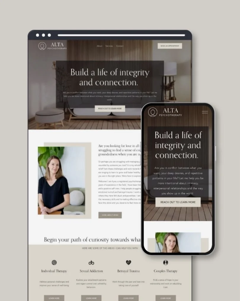Screenshot of ALTA Psychotherapy website displayed on a desktop and mobile device.