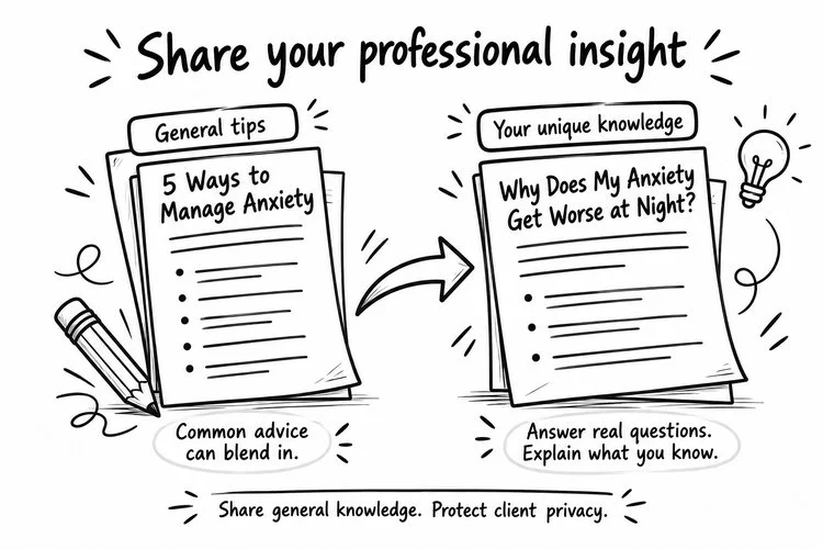 Hand-drawn illustration highlighting original content that reflects a therapist’s knowledge and experience.