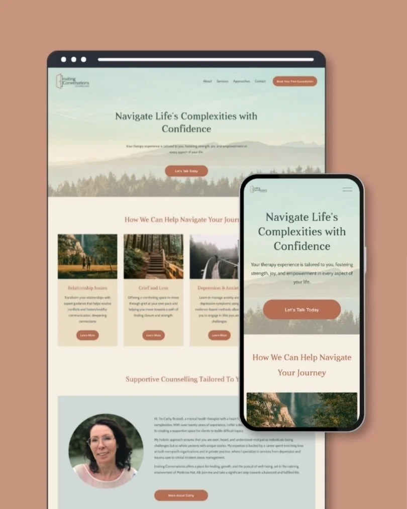 Website displayed on both desktop and mobile screens for counseling services.
