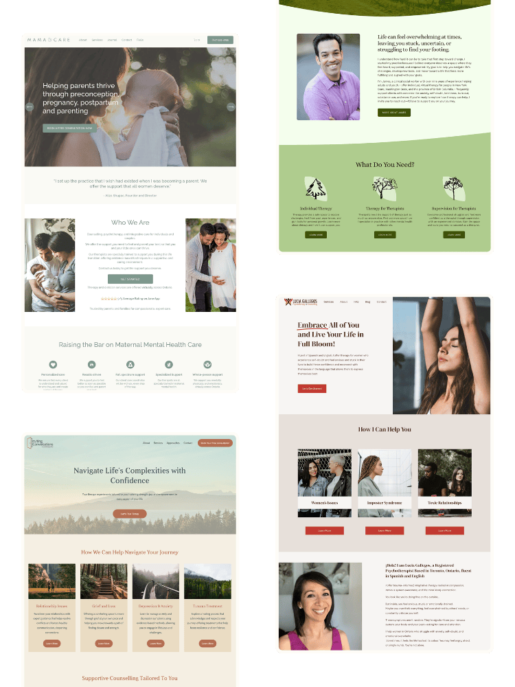 Collage of website for therapists designed with Squarespace
