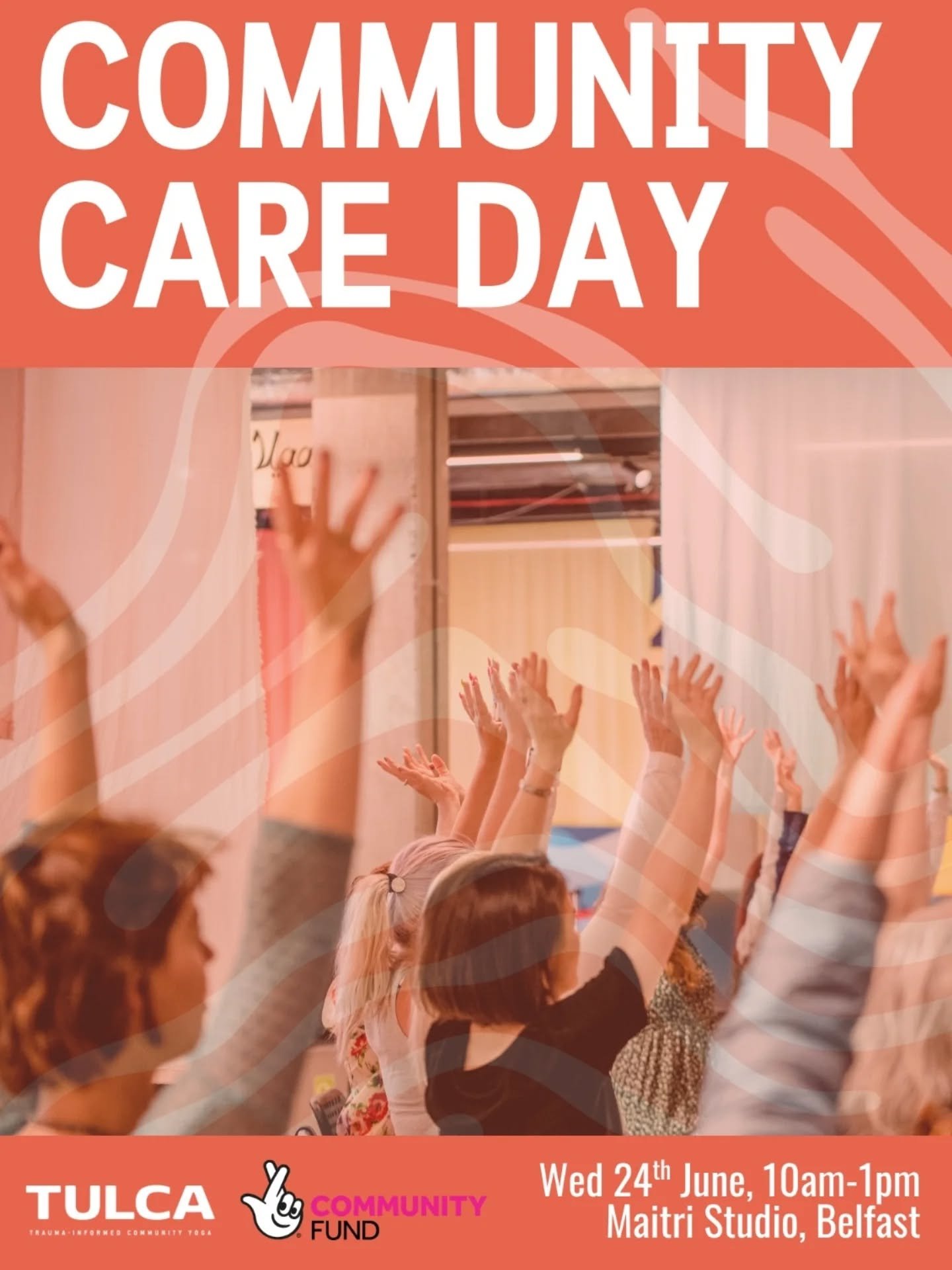 🌊 COMMUNITY CARE DAY🌊

Tulca warmly invites you to join us at Maitri Studio, Belfast, for a morning of wellbeing, connection and community.

Throughout the morning we'll be sharing a range of trauma-informed practices including gentle yoga, mindful