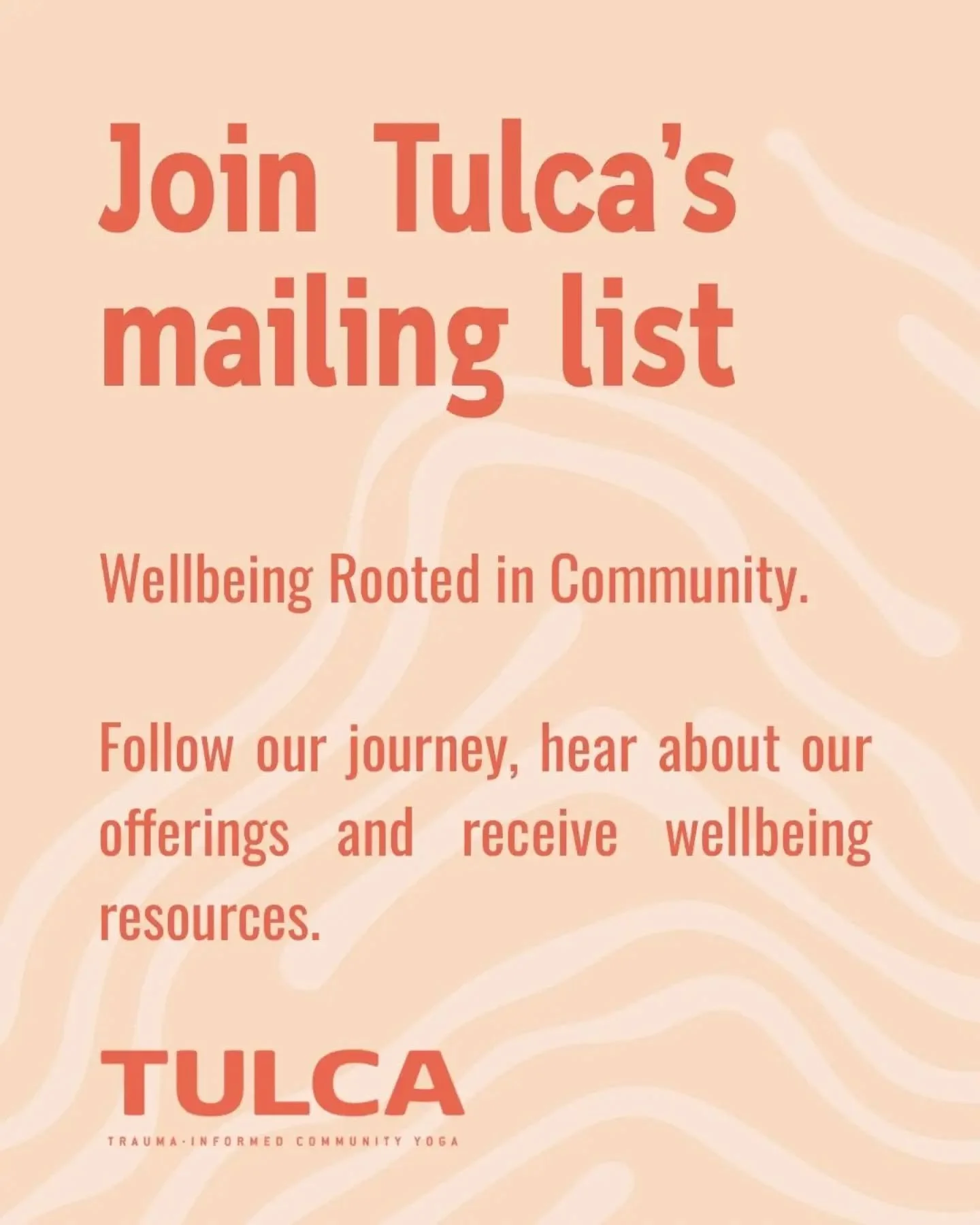 🌊 Fancy some Tulca in your inbox? 🌊

Join our mailing list and enjoy wellbeing resources, community news, and first dips on our offerings!

It's important to us that we stay connected. What we do at Tulca is for the community in collaboration with 