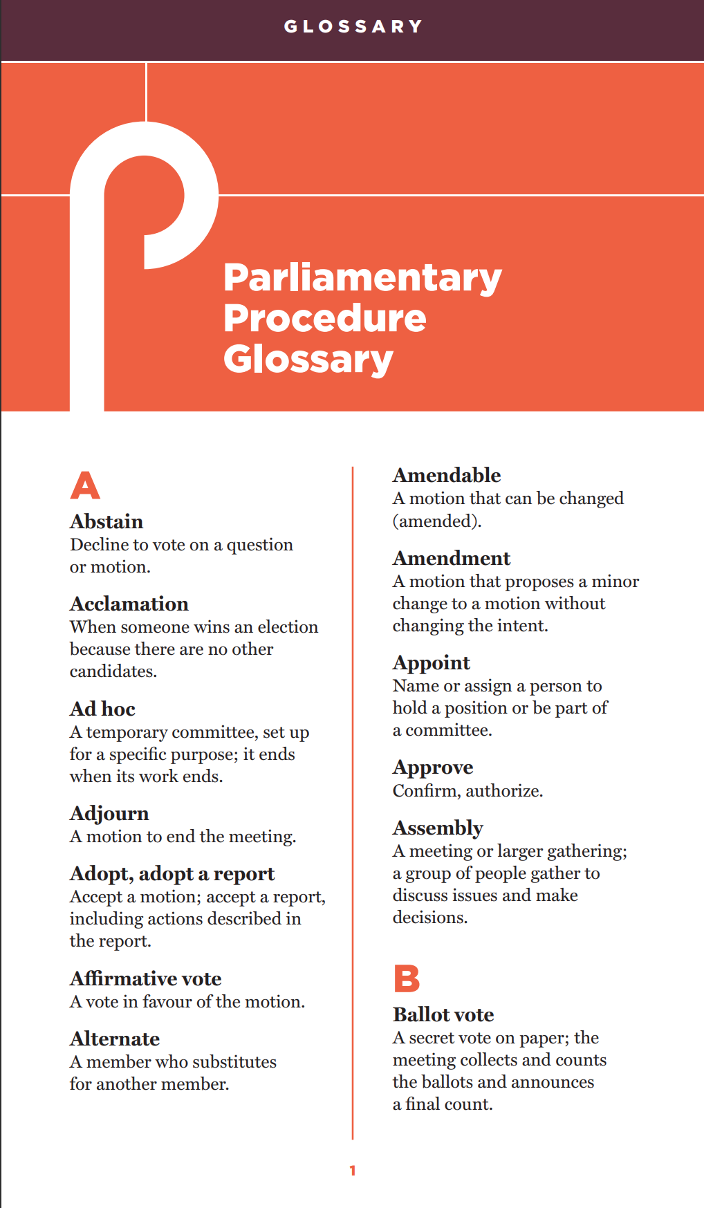 Parliamentary Procedure Glossary - Written by CUPE