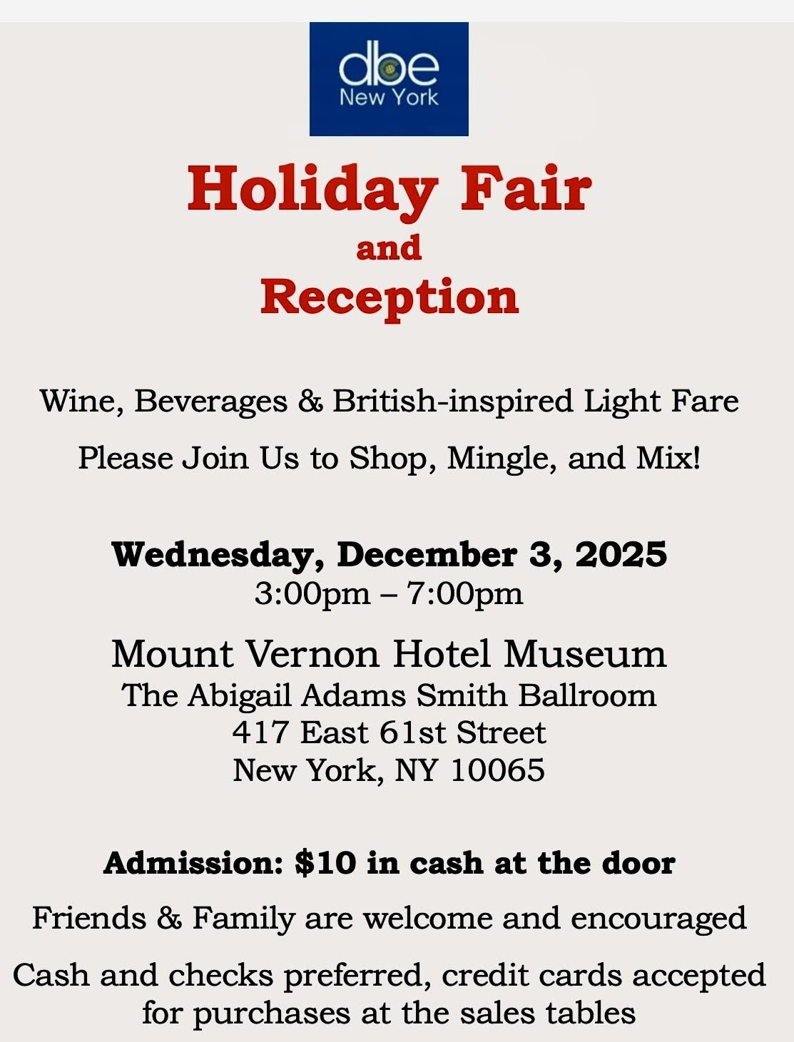 Holiday Fair and Reception December 3, 2025