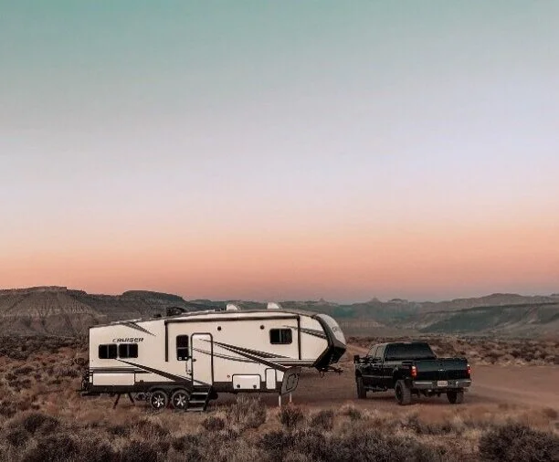   Towing our fifth wheel to a dispersed campsite outside Zion National Park  