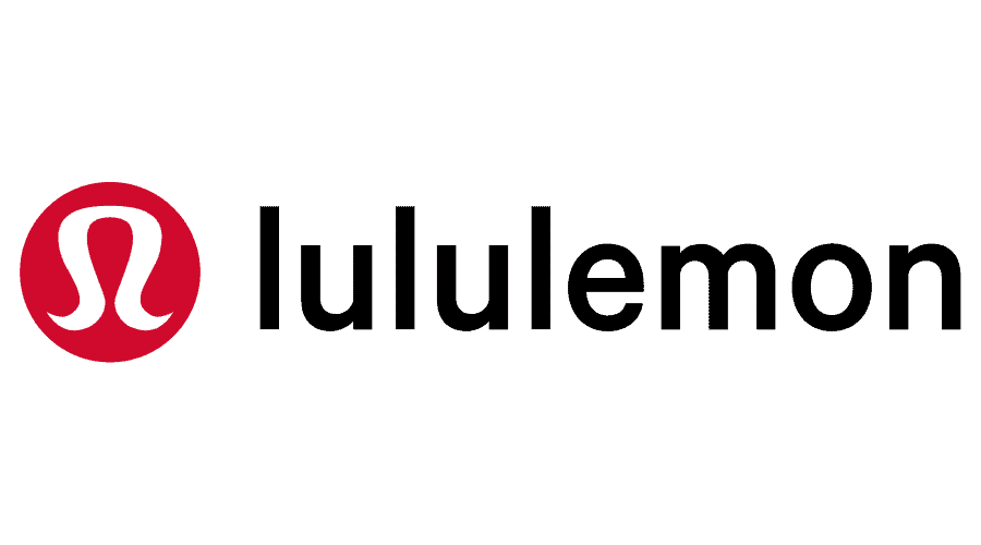 The logo of Lululemon with a red circular emblem featuring a stylized white lambda symbol and the black text 'lululemon' next to it.