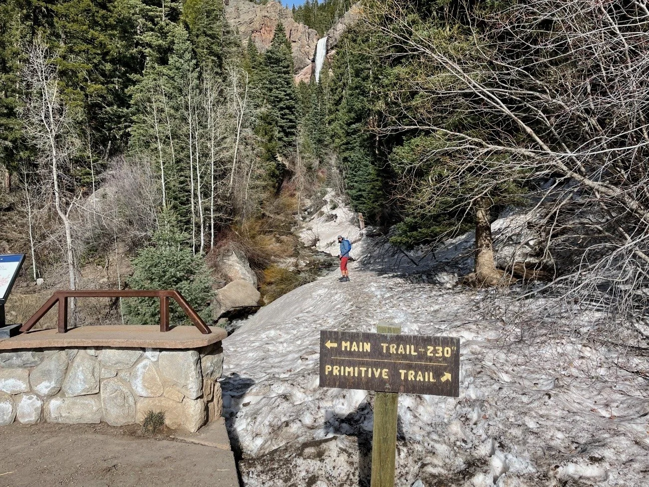   Primitive Trail is still covered in snow late April, but Main Trail is open.  