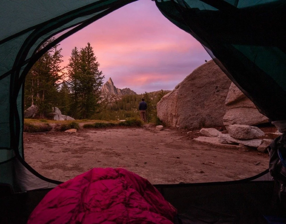Cozy tent view of Prusik Peak