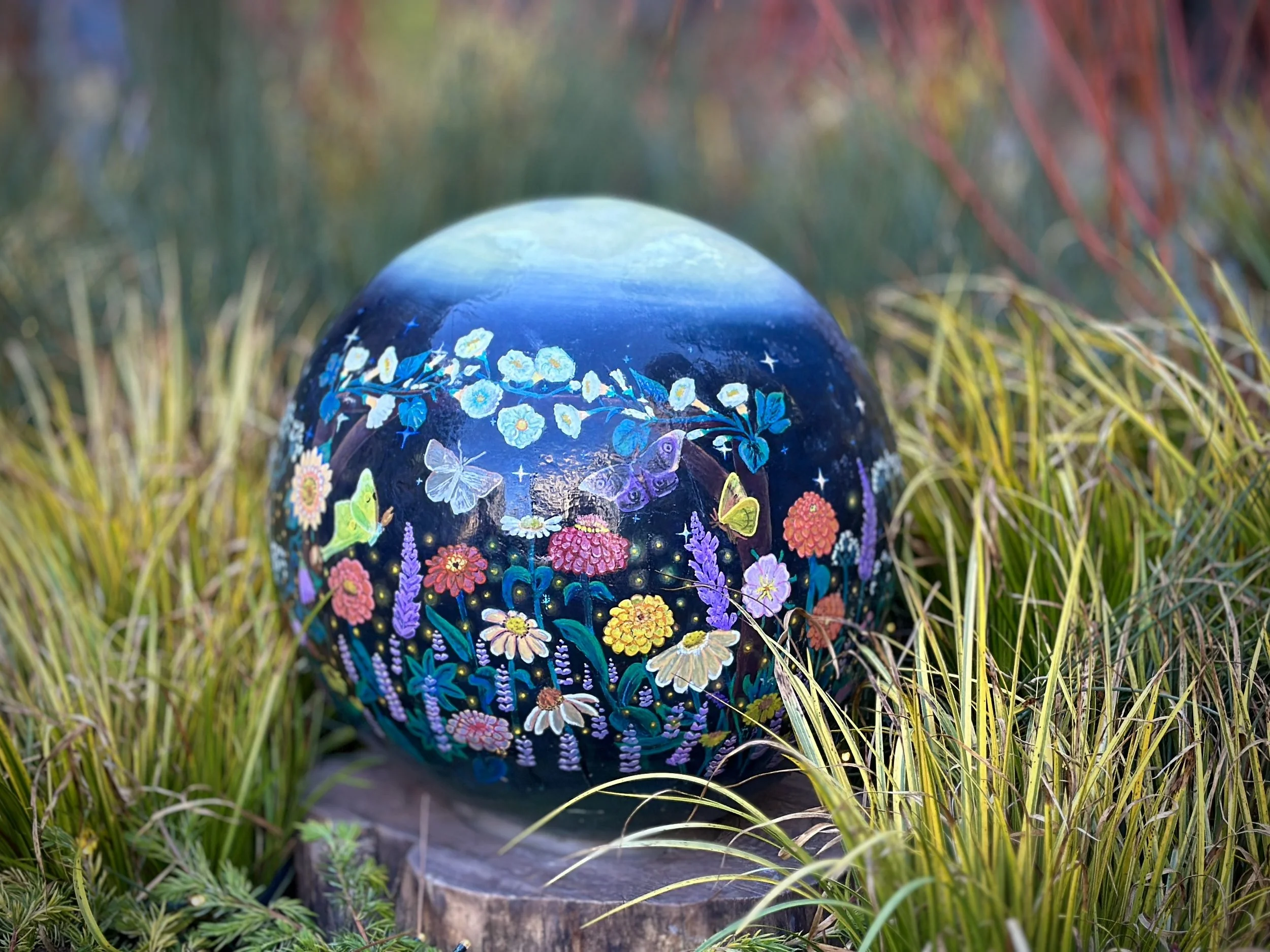 Night garden displayed among grasses in a garden