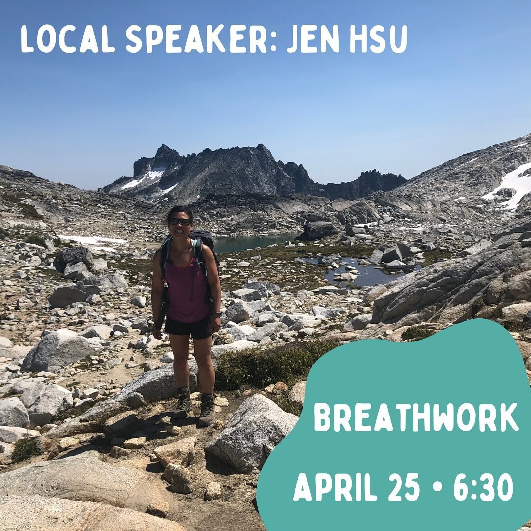 Local Speaker: Jen Hsu // @respirespace 
April 25 // 6:30

Join us at the shop as Jen walks us through the science of breathwork and teaches some basic breathing techniques. Breathwork is a powerful tool that can be used to calm your parasympathetic 