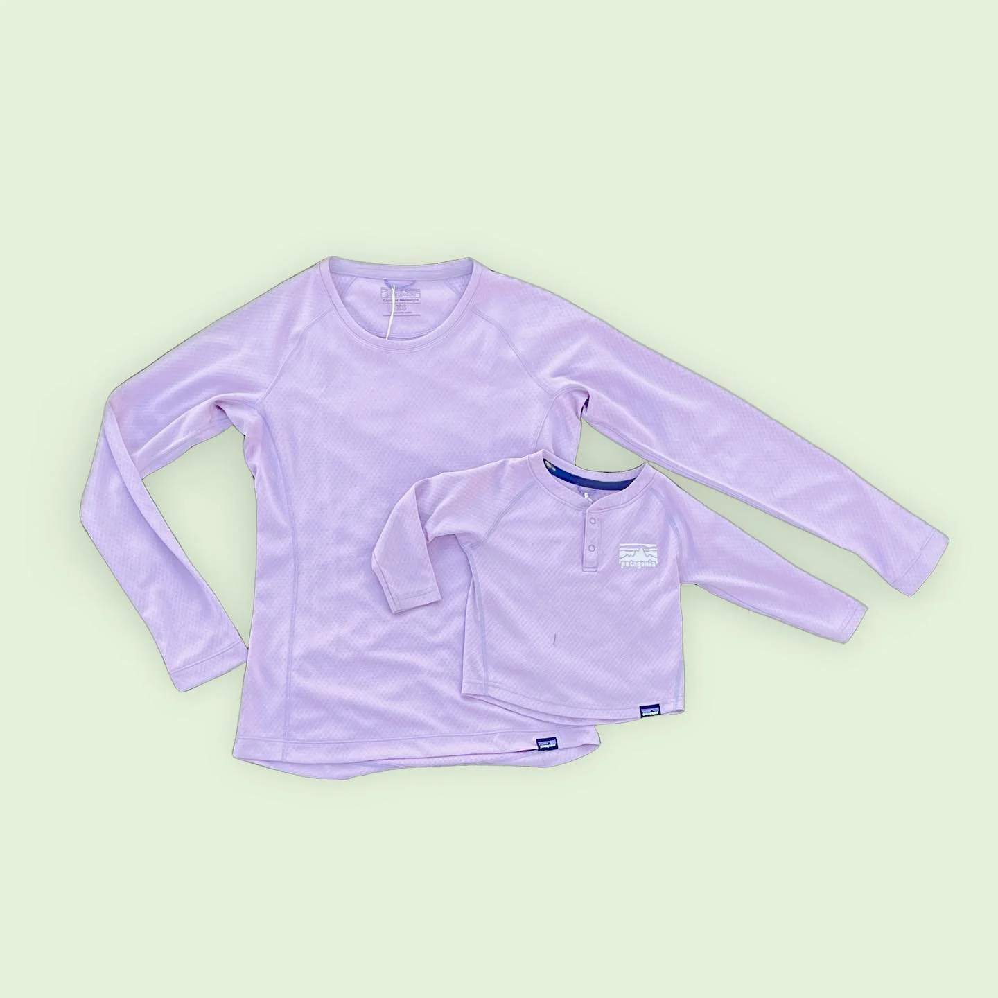 Match with your mini in these matching Patagonia Capilene Baselayer shirts!!!!!!!!! 

Capilene Midweight Crew
Size: XS *brand new with tags! 
MSRP: $90 CC: $63 

Baby Capilene Baselayer
Size: 12-18m 
MSRP: $35 CC: $16