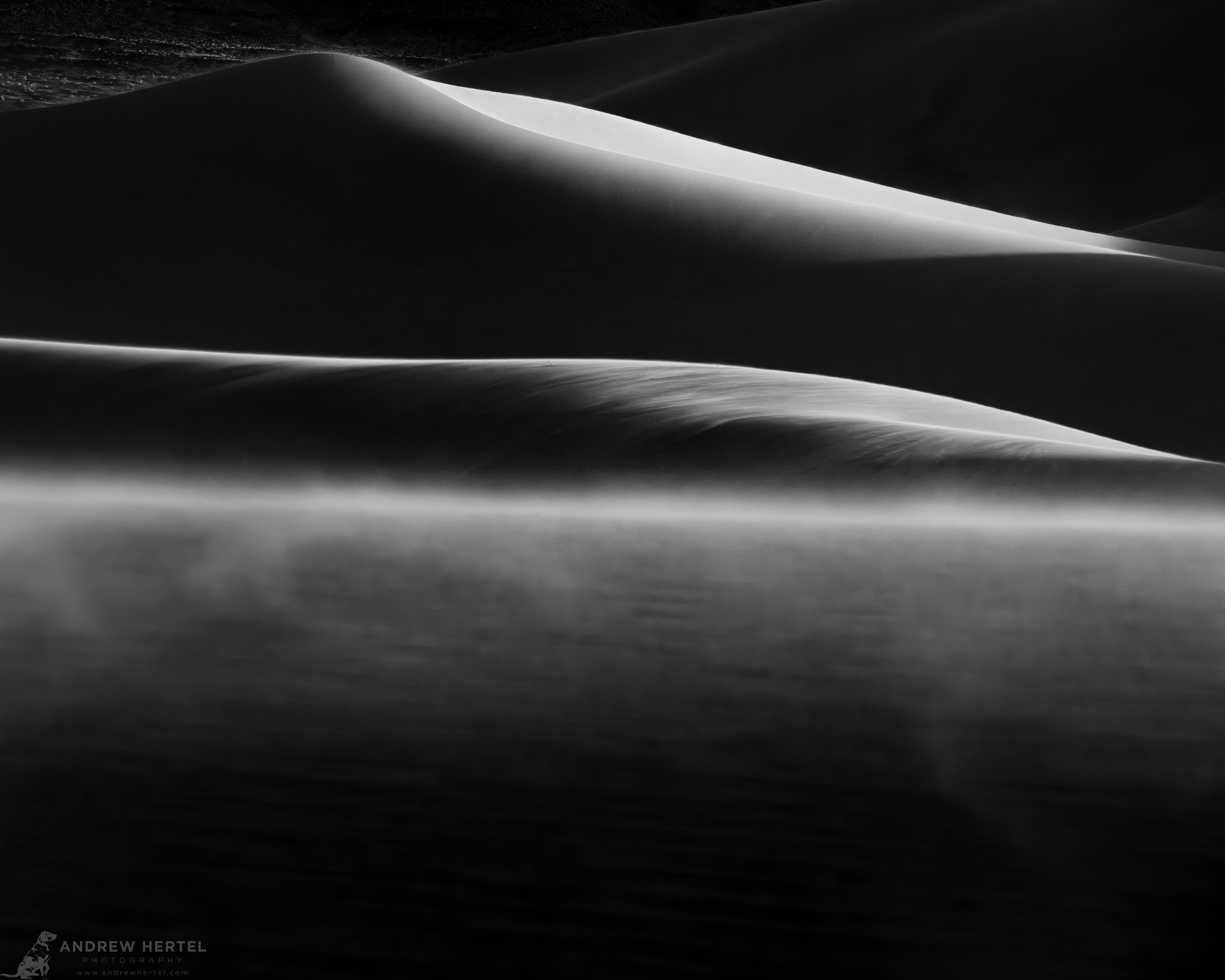  Black and white fine art photograph of sand dunes at Eureka Dunes in Death Valley National Park.  
