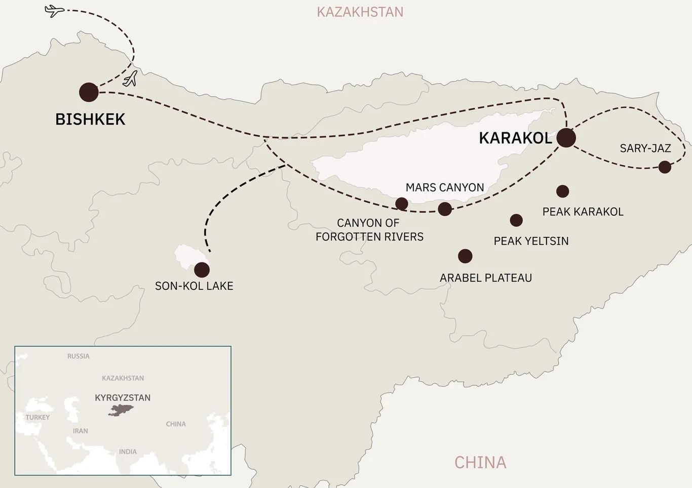 Map of Kyrgyzstan photography tour lead by Andrew Hertel