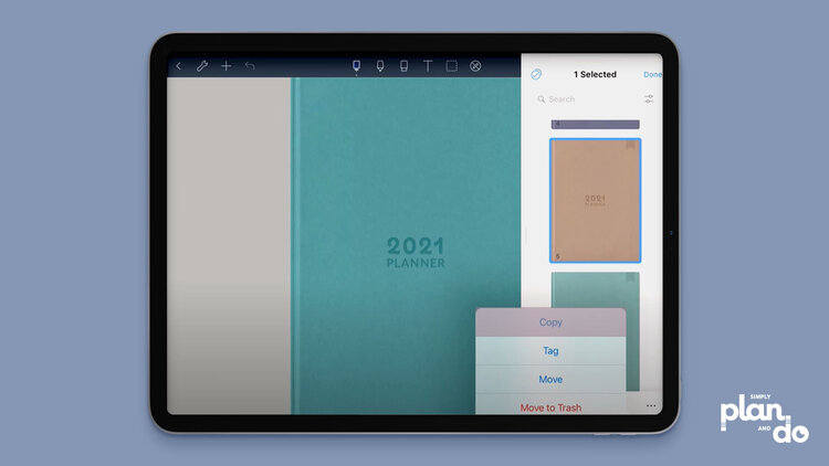 simplyplananddo.com -changing a cover in Noteshelf app - choose and copy your new cover.