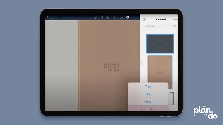 simplyplananddo.com -changing a cover in Noteshelf app - delete the old cover.