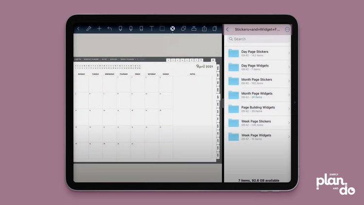 simplyplananddo.com -using individual stickers in noteshelf - open your planner and files.