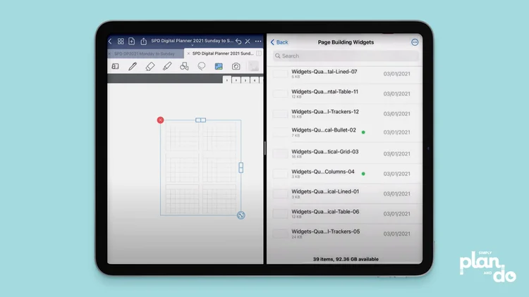 simplyplananddo.com - using widgets to build pages in GoodNotes - resize and reposition the widget.