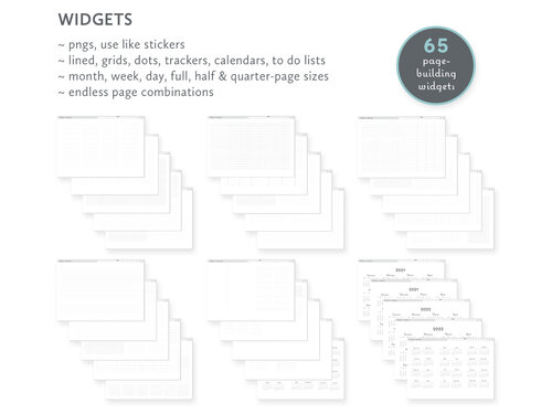 simplyplananddo.com - GoodNotes sticker book includes 65 pre-cropped and pre-sized page-building widgets, comes with the 2021 Digital Planner (horizontal, day planner).