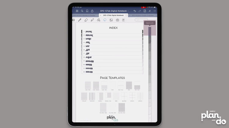 simplyplananddo.com - using a digital notebook to make an undated digital planner - to use hyperlinks when you are in edit mode, just click and hold to get the Open Link option.