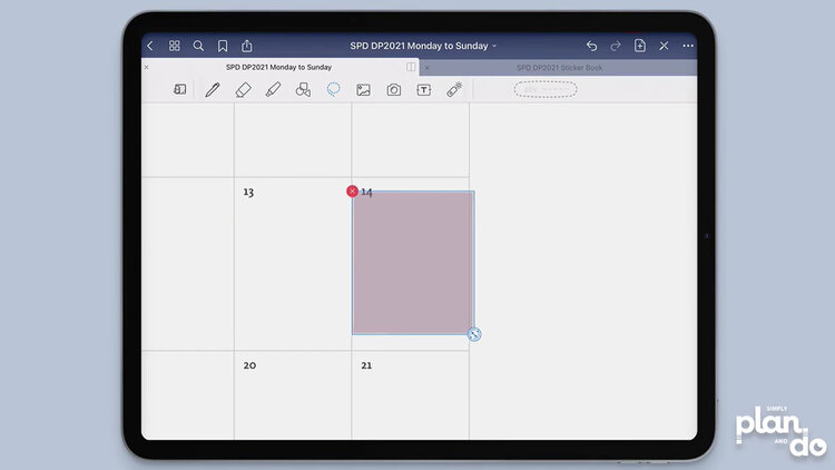 simplyplananddo.com - how to resize solid shape stickers in GoodNotes - paste the shape into your digital planner, you will see the rotate and proportional resize option in the bottom right.
