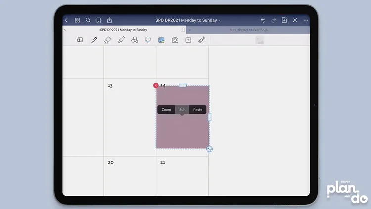 simplyplananddo.com - how to resize solid shape stickers in GoodNotes - activate the side handles.