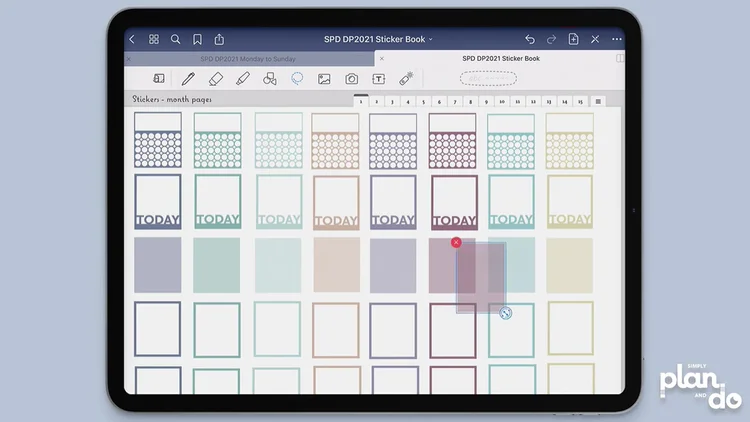 simplyplananddo.com - how to resize solid shape stickers in GoodNotes - paste the resized sticker back into your sticker book.
