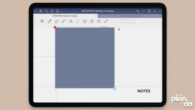 simplyplananddo.com - how to layer stickers in GoodNotes - inserting second sticker over first.