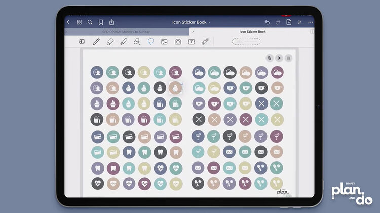 simplyplananddo.com - video tutorial and step-by-step - digital icon stickers covering home, work, and planning.