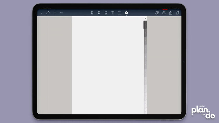 simplyplananddo.com - how to add a new page in your digital notebook, while keeping the side hyperlinked tabs, in Noteshelf app - each section as a highlighted tab, plus side navigation.