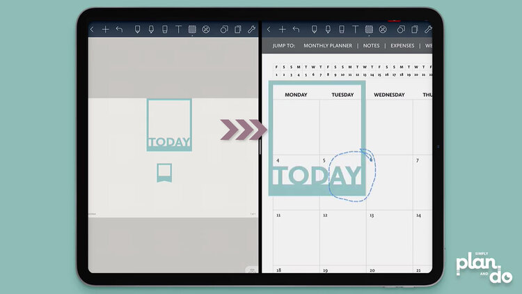 simplyplananddo.com - how to create a sticker book in the Noteshelf app - tap on your planner to paste.