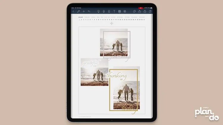 simplyplananddo.com - video tutorial and step-by-step - layering stickers and frames over photos or over other stickers in the Noteshelf app.