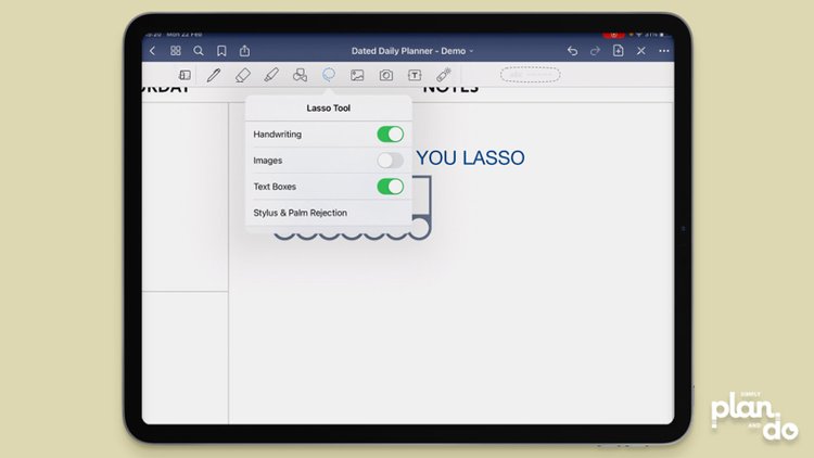 simplyplananddo.com - video tutorial and step-by-step - faster workflow in GoodNotes - know the settings for the lasso tool.