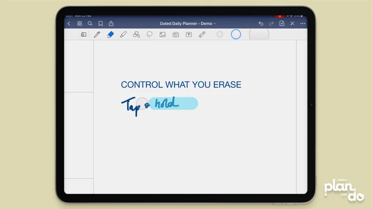 simplyplananddo.com - video tutorial and step-by-step - faster workflow in GoodNotes - use the options for the eraser tool.