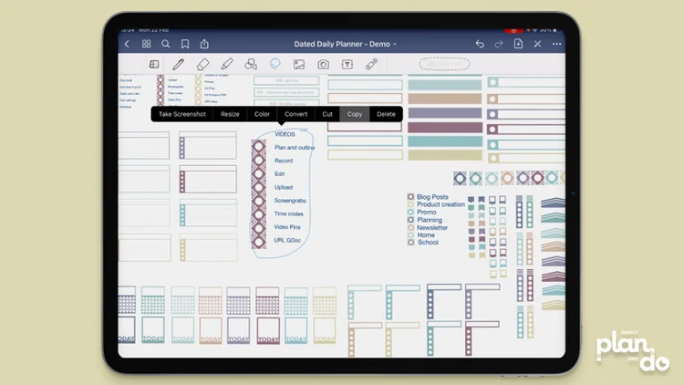 simplyplananddo.com - video tutorial and step-by-step - faster workflow in GoodNotes - keep regularly-used assets within easy reach.