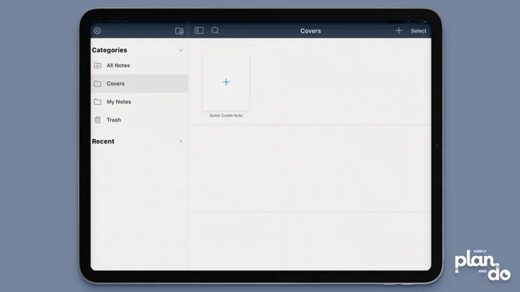 simplyplananddo.com - video tutorial and step-by-step - how to create categories and folders in the Noteshelf app - an new empty folder/category.