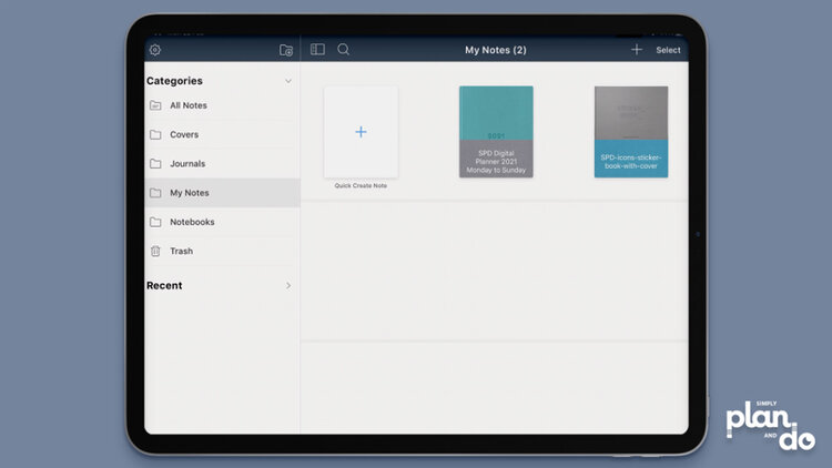 simplyplananddo.com - video tutorial and step-by-step - how to create categories and folders in the Noteshelf app - repeat until you have categories for all your books.