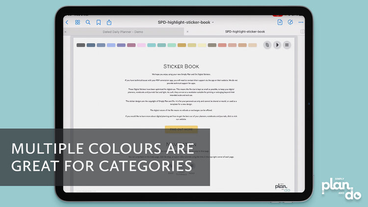 simplyplananddo.com - video tutorial - highlight sticker book with multiple colours, which are great for creating categories.