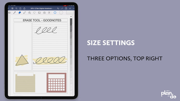 simplyplananddo.com - video tutorial - Tool Savvy - all about the Eraser Tool in GoodNotes 5 - size settings.