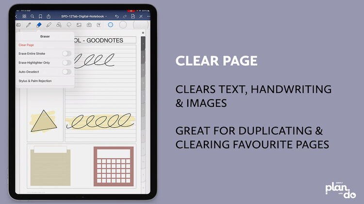 simplyplananddo.com - video tutorial - Tool Savvy - all about the Eraser Tool in GoodNotes 5 - clear page.